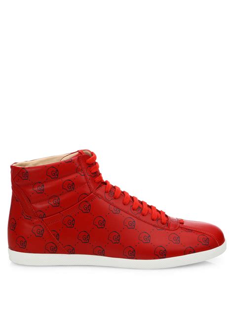 gucci ghost red leather sneakers mens